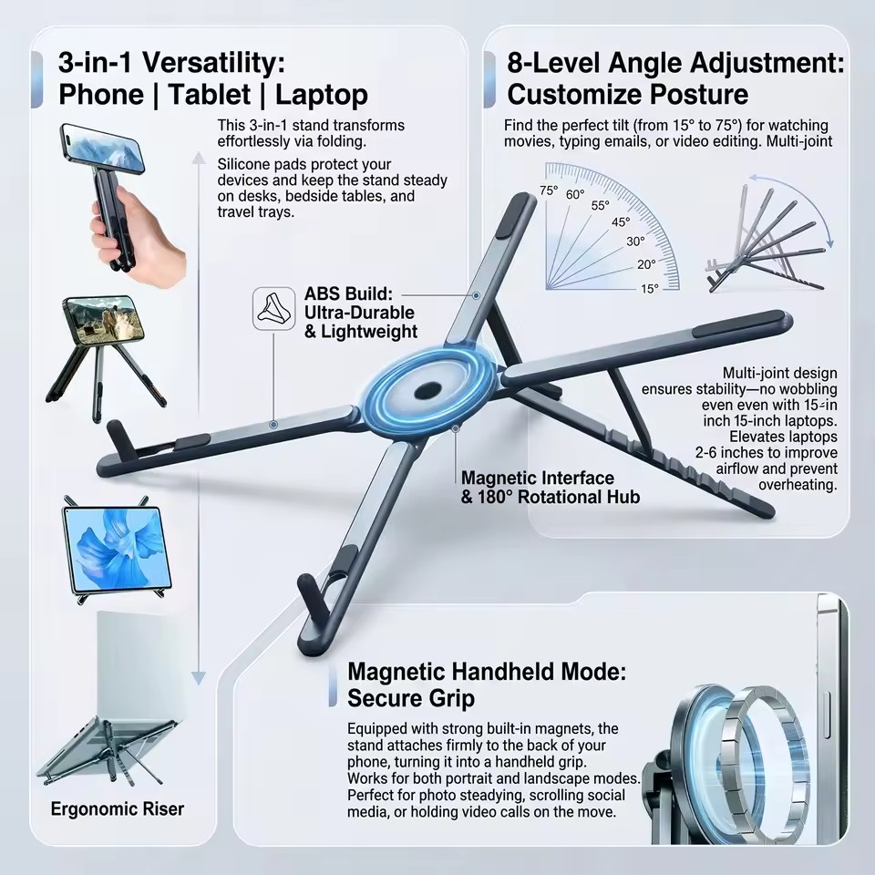 3 in 1 Foldable Magnetic Phone - Laptop Stand Portable review and price